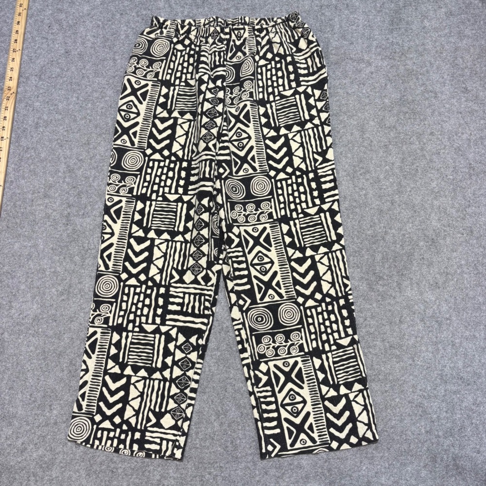 Vintage Brownstone Shop Tribal Geometric Print Elastic Waist Pants Black Cream